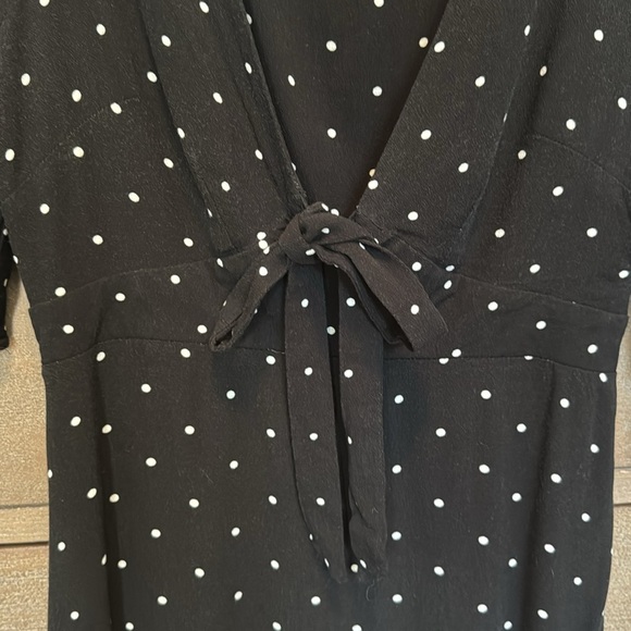 Free People black/white polka dot flared Mini dress Womens 4 deep V cocktail - Picture 7 of 11